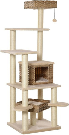 PawHut Kratzbaum mit Katzenhöhle und integriertem Spielzeug in Beige aus MDF, Sisal und Plüsch, B/T/H: 55 x 55 x 174 cm