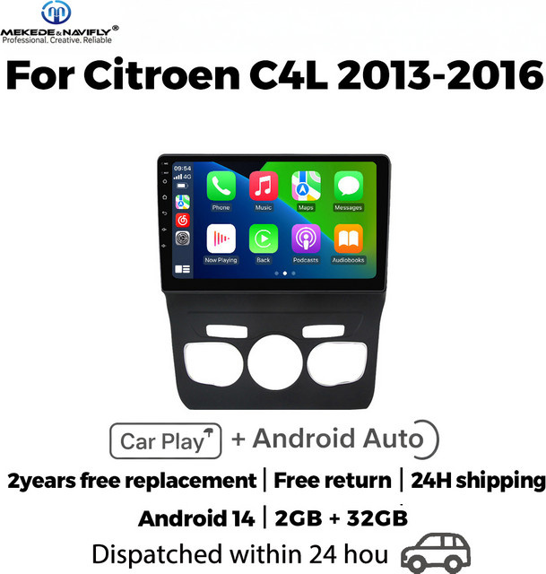 MEKEDE & NAVIFLY 10 Zoll Autoradio mit GPS-Navigation, Carplay und WiFi für Citroen C4, C4L und DS4 (2012-2017), Schwarz - Bild 1