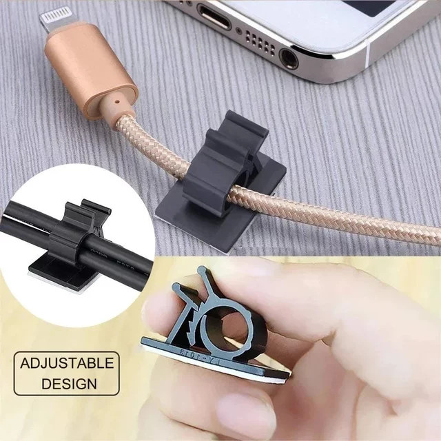 Selbstklebender Kabel-Organizer in Schwarz als verstellbare Kabelklemme für PC, TV und Auto - Bild 1