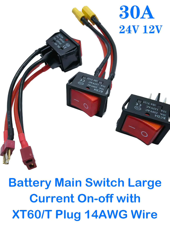 JCD Batterie-Hauptschalter mit Großstrom-Ein/Aus-Funktion, 30A 12V 24V, XT60-Stecker und 14AWG Kabel in Schwarz für RC Schleppboot und Köderboot mit 550 775 Bürstenmotor - Bild 6