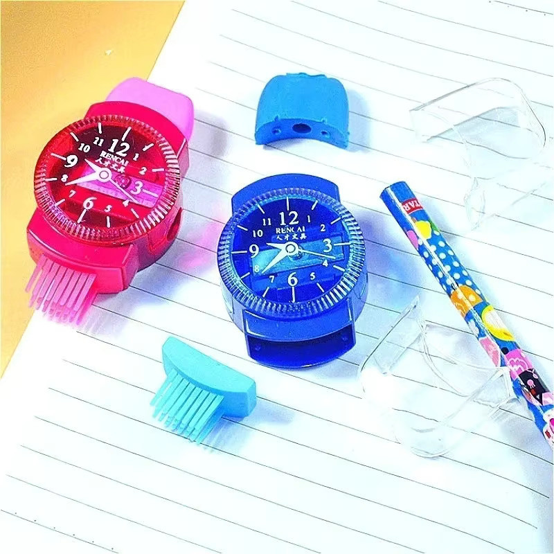 2er-Set Kawaii 3-in-1 Schreibwaren-Set mit Bleistiftspitzer, Armbanduhr, Radiergummi und Pinsel in verschiedenen Farben - Bild 3