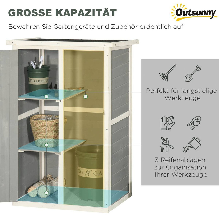 Outsunny Gartenhaus aus Tannenholz in Schwarz, Grau und Weiß, B/T/H: 75 x 56 x 115 cm - Bild 2