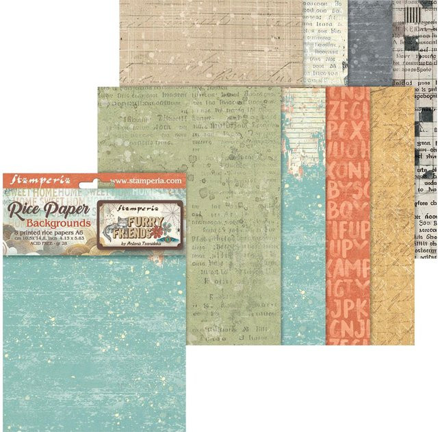 Stamperia Motiv-Strohseide Backgrounds Furry Friends in Multicolor, Format A6 - Bild 1