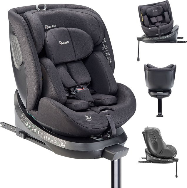 babyGO Kindersitz Move 360 mit ISOFIX und Basis, Schwarz, i-Size nach UN R129 für 100 bis 150 cm Körpergröße, 360 Grad drehbar - Bild 4
