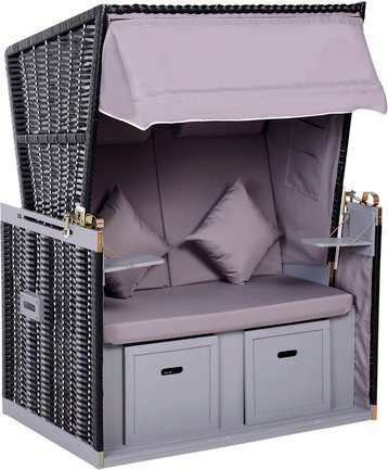 Outsunny Strandkorb Volllieger aus PE-Rattan in Grau mit Sonnendach und Seitenfächern, B/T/H: 118 x 79 x 150 cm - Bild 7