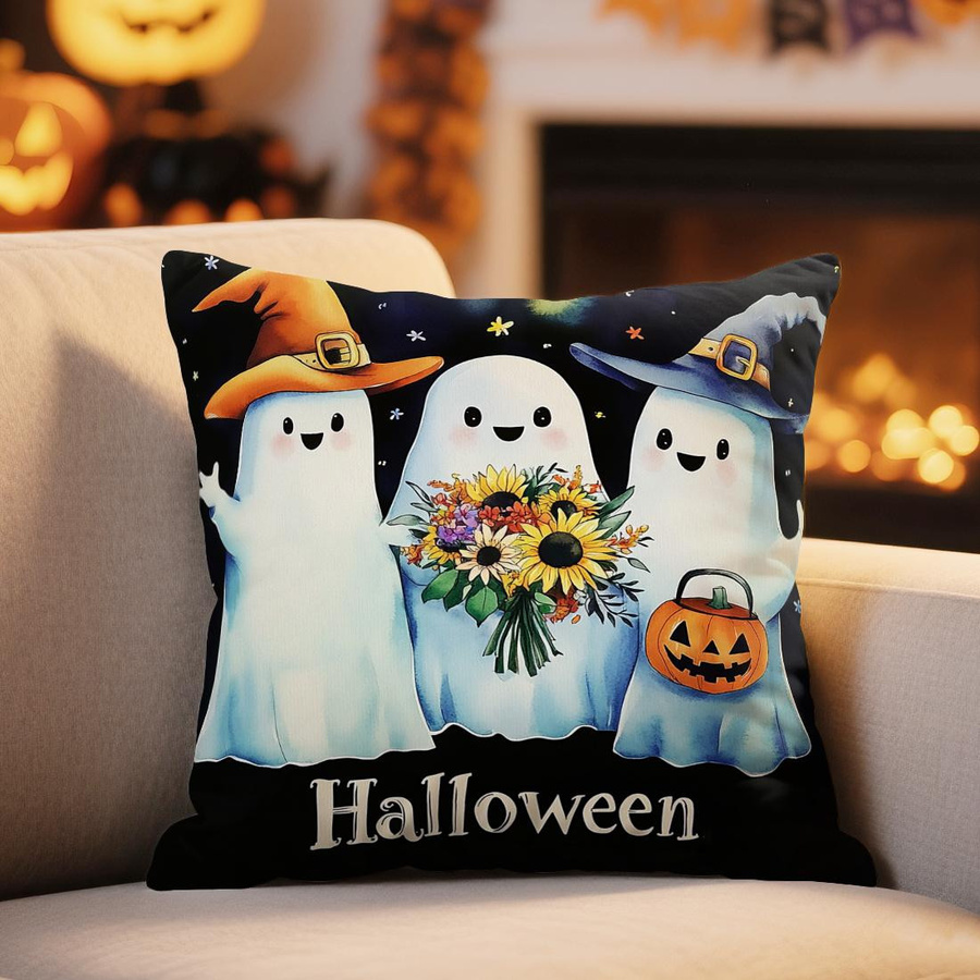 Halloween Kissenbezug mit Geist, Kürbis und Monster aus Polyester in Multicolor, B/H: 18 x 18 cm - Bild 5