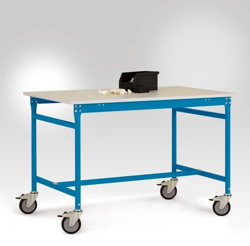 Manuflex LB4086.5012 ESD Beistelltisch BASIS mobil mit Kunststoff-Tischplatte in Lichtblau RAL 5012, B/T/H: 200 x 80 x 80 cm - Bild 1