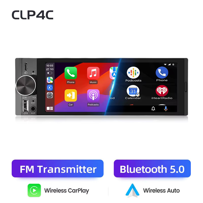 Junsun 1 Din Auto Radio mit 6,86 Zoll Multimedia MP5 Player, Android Auto und Apple CarPlay, Bluetooth, USB-C, FM, Schwarz - Bild 3