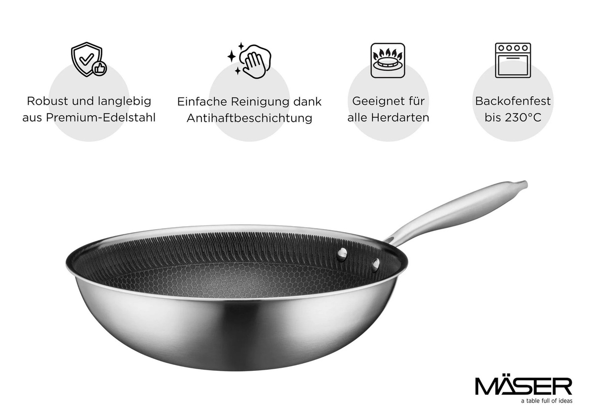 Mäser Wok Hestia Keramik aus Edelstahl in Silber und Schwarz, Durchmesser: 30 cm - Bild 2