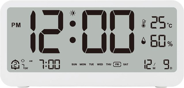 Tooarts 8001-EN Multifunktionale Digitale LED-Wanduhr in Weiß mit Temperatur- und Luftfeuchtigkeitsanzeige, Dual-Alarm und Schlummerfunktion - Bild 1
