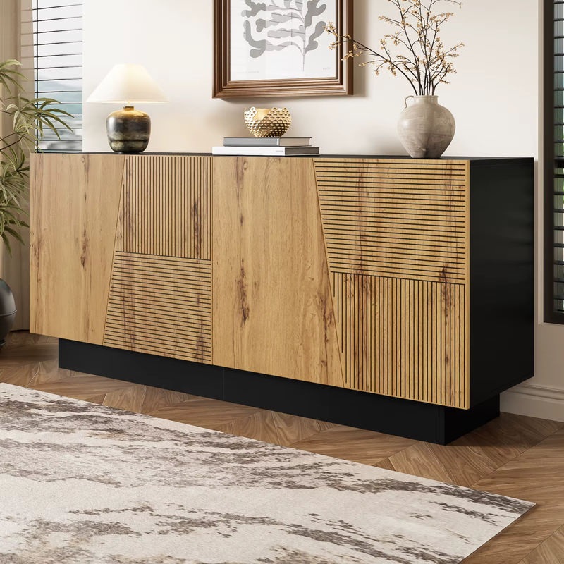 Anajqaqia Sideboard Aufbewahrungsschrank mit geometrischem Design und verstellbarem Regal, Schwarz-Braun, Breite: 160 cm - Bild 3