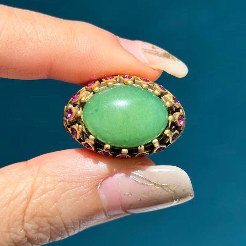 Icareu Ring, goldfarben, hellgrüner ovaler Stein, Strass, Damen - Bild 5