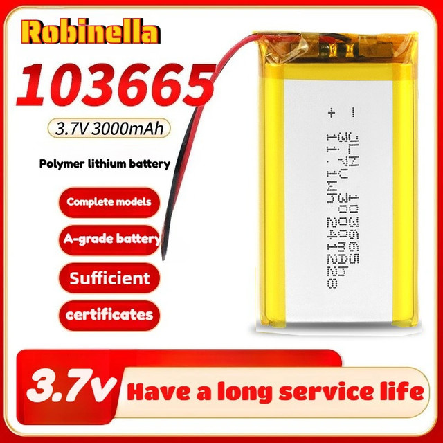 Robinella Wiederaufladbarer 3,7 V Lithium-Polymer-Akku mit 3000 mAh für GPS, Bluetooth-Lautsprecher und Kameras - Bild 1