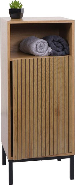 Badezimmerkommode MCW-O42 in Holzoptik Natur mit 1 Tür und 3 Staufächern, B/T/H: 98 x 39 x 30 cm - Bild 1