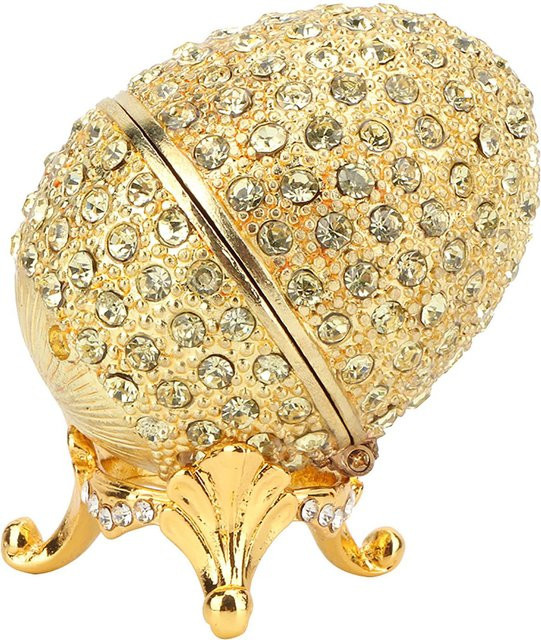 Igeteck Schmuckkästchen Emailliertes Osterei im Vintage-Stil in Beige und Gold aus Metall - Bild 1