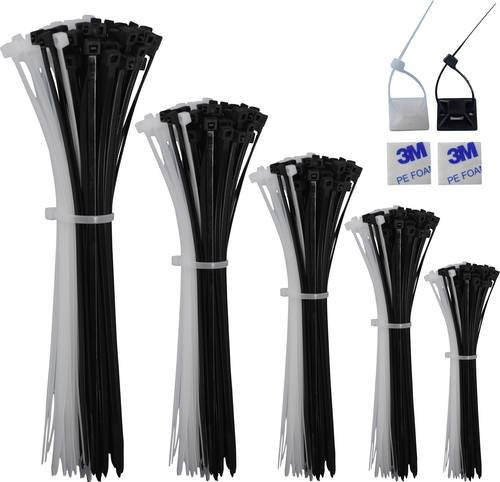 Quadrios Kabelbinder Set aus Nylon in Schwarz und Weiß, UV-stabilisiert, 1020 Stück - Bild 1