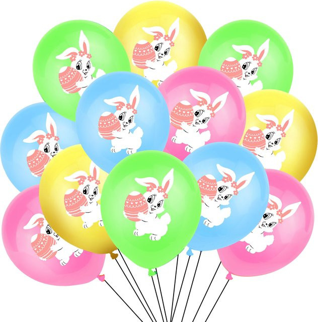 12 Stück LQZZY Latex Ballons in Multicolor für deine Osterdekoration mit Osterei und Kaninchen Motiven, Durchmesser: 30,48 cm - Bild 1