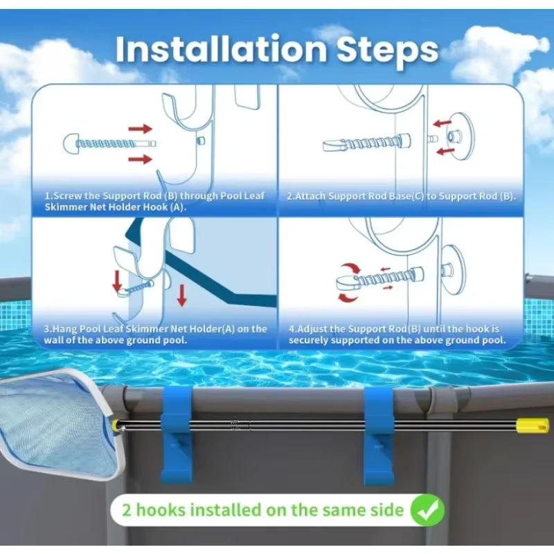 Pool Skimmer Haken mit Doppelhaken und verstellbarem Teleskop-Mast in Grau - Bild 4