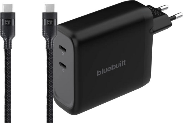 BlueBuilt 140-Watt-GaN-Ladegerät mit 2 USB-C-Ports in Schwarz inklusive 2 m USB-C-Nylonkabel mit 240 W - Bild 1
