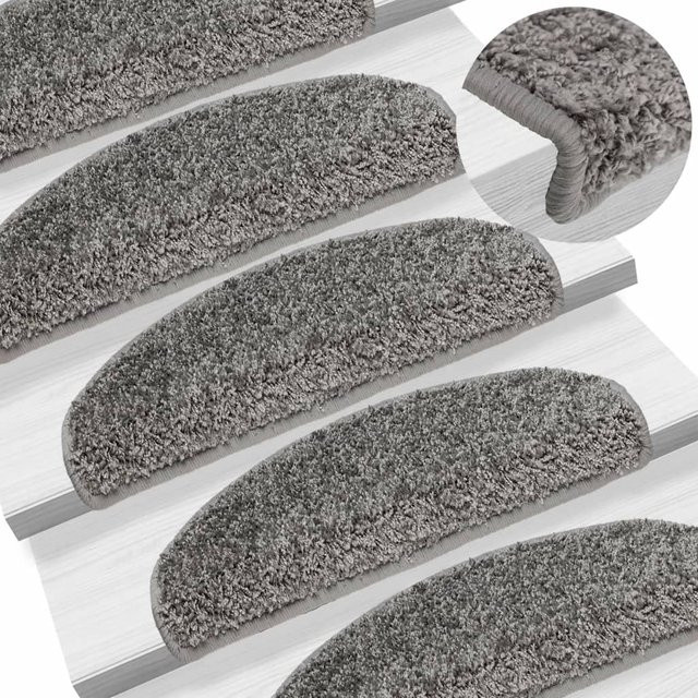 vidaXL Treppenmatten 15 Stück, Grau, Polypropylen, rutschfest und selbstklebend, B/T/H: 65 x 21 x 4 cm - Bild 2