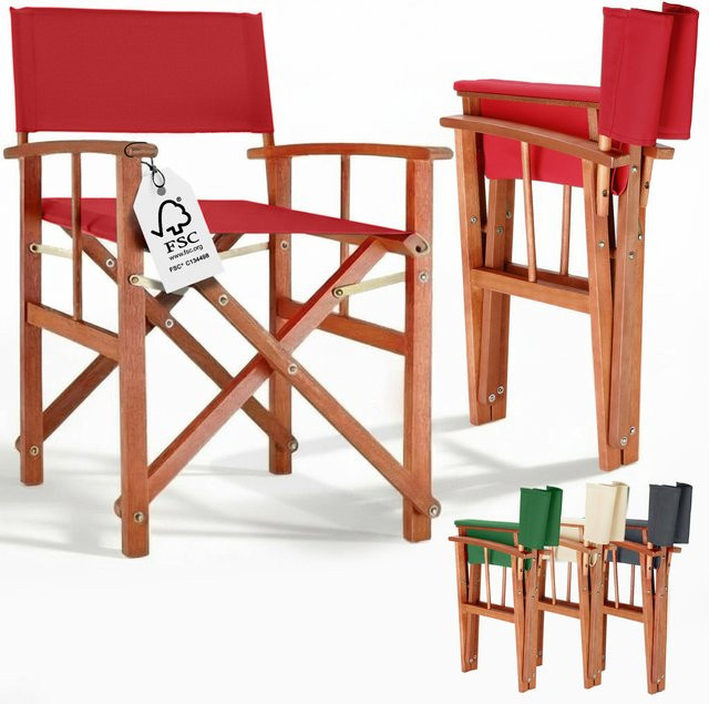 CASARIA Regiestuhl aus FSC-zertifiziertem Eukalyptusholz in Rot mit Armlehnen und UV-beständigem Polyester-Stoff - Bild 1