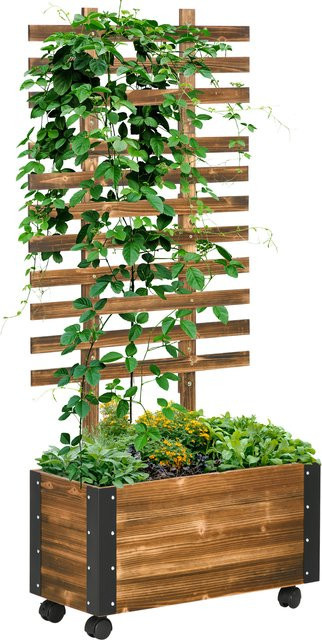 Outsunny Hochbeet aus verkohltem Tannenholz mit Rankgitter und Rollen, H x B x T: 147 x 65 x 31 cm - Bild 1