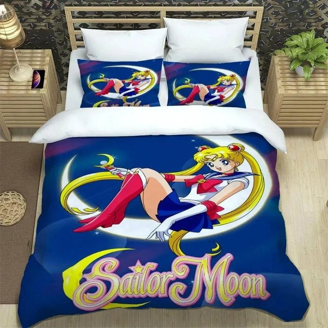 Sailor Moon Bettwäsche-Set aus Mikrofaser in Blau mit Bettbezug und Kissenbezug, Breite: 140 cm, Höhe: 210 cm - Bild 1