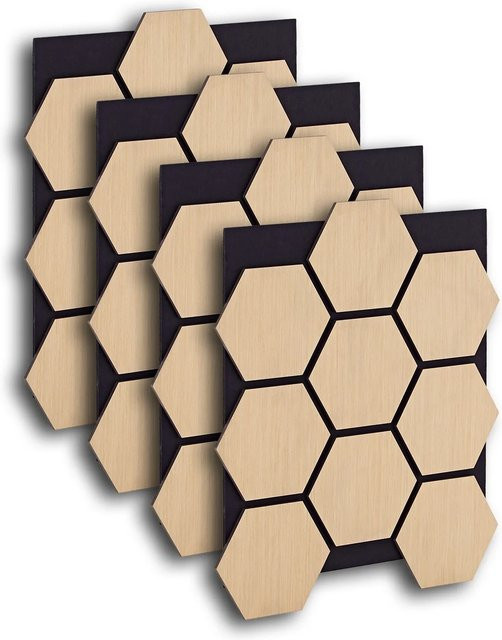 Homestyle4u Akustikpaneele Hexagon aus MDF in Braun, 4 Stück, Breite: 76 cm, Höhe: 62 cm - Bild 1