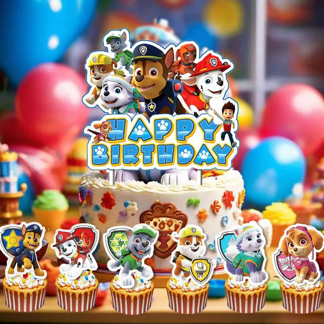 Paw Patrol Partydeko Set mit Wimpel und Blasenaufklebern, Mehrfarbig, für Kindergeburtstage - Bild 1