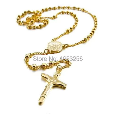 GNAYY Halskette Edelstahl, Gold, Rosenkranz, Kreuz Anhänger, Unisex - Bild 2