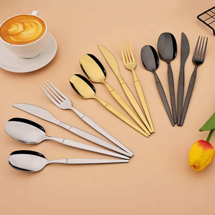 PINKTEN Besteckset aus Edelstahl in Gold und Silber, 16-teiliges Set mit Messern, Gabeln und Löffeln, poliertes Design für Erwachsene - Bild 2
