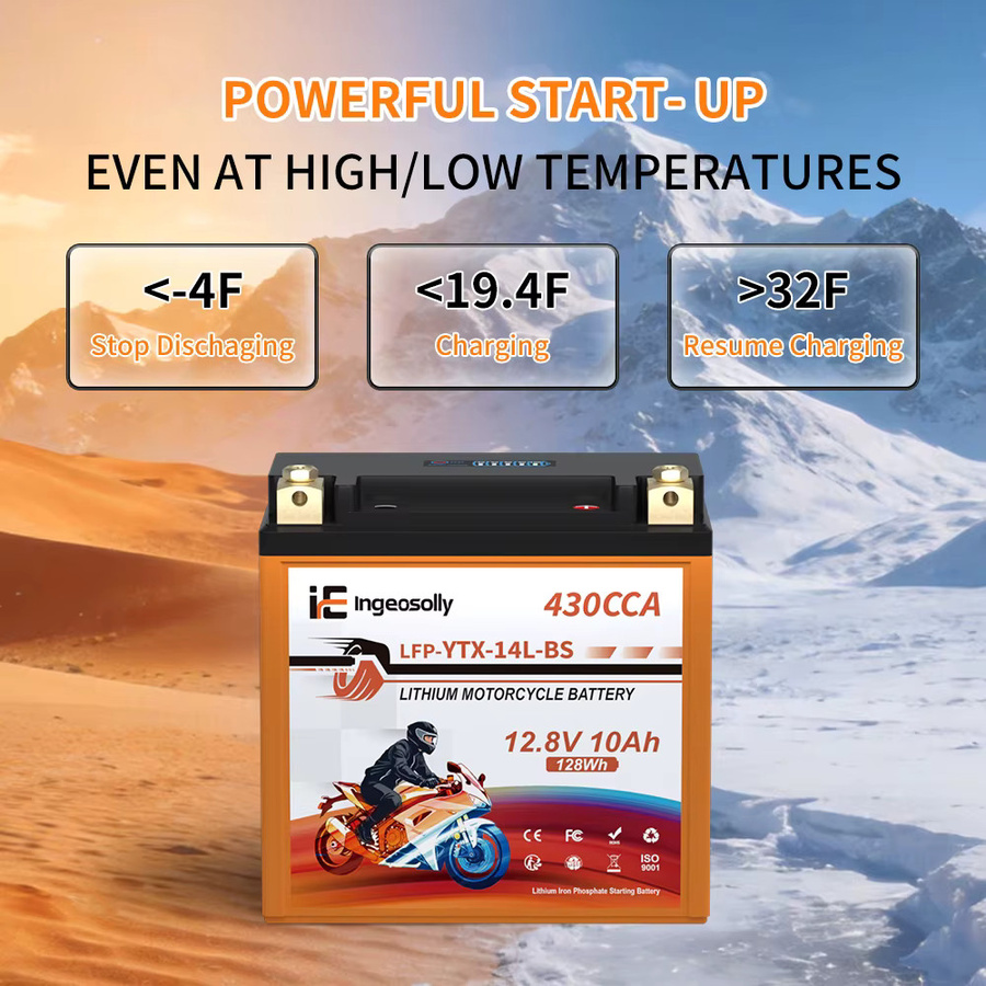 Ingeosolly 14L-BS 12V 10Ah LiFePO4 Motorradbatterie mit BMS-Spannungsanzeige, wartungsfreie Lithium-Eisenphosphat-Starterbatterie für Yamaha Honda Suzuki ATV Roller und Schneemobil - Bild 6