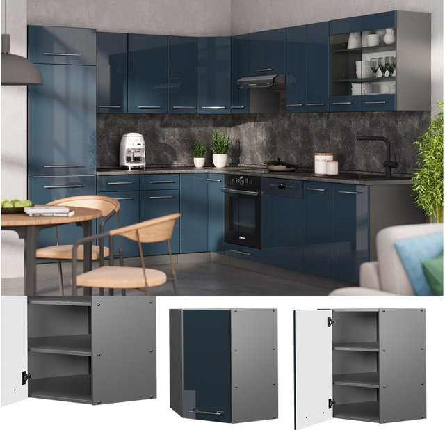 Vicco Eckhängeschrank Fame-Line Küchen-Eckschrank Anthrazit Dunkelblau Hochglanz Breite: 57 cm, Höhe: 52 cm, Tiefe: 24,12 cm - Bild 1