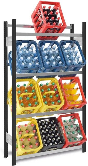 PROREGAL Getränkekistenregal Stecksystem T-Profil in Anthrazit/Verzinkt, 4 Ebenen für 12 Getränkekisten, H x B x T: 175 x 100 x 30 cm, Fachlast 100 kg - Bild 1
