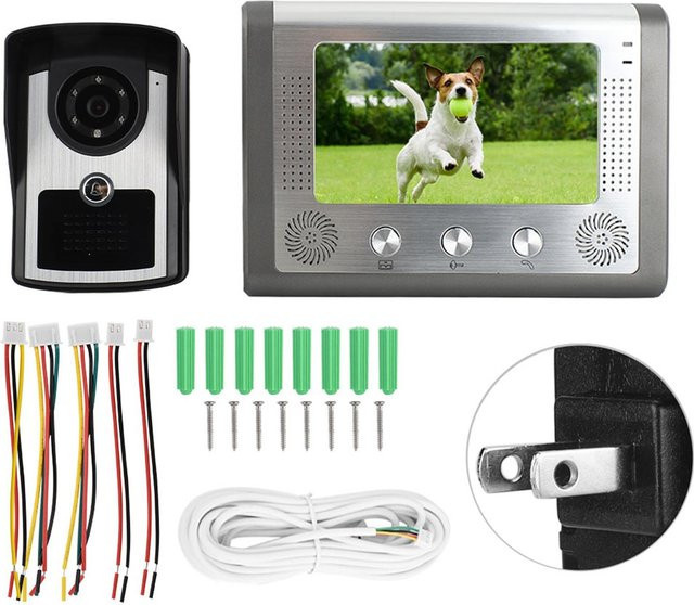 KONNWEI Video-Sprechanlage mit 7-Zoll-Monitor und IR-Kamera, regensichere Türklingel in Silber - Bild 1