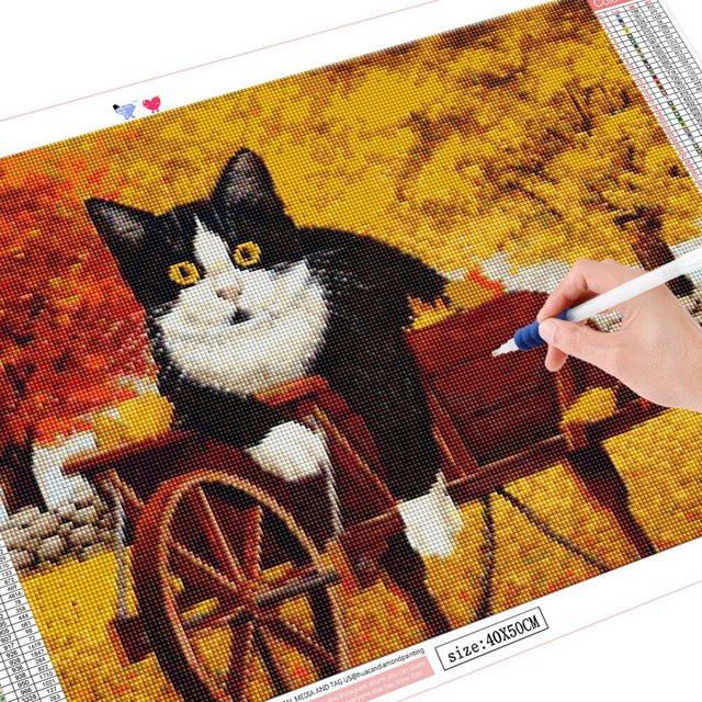 FIYO Diamant-Stickerei Kit Katze im Herbst-Design als Mosaik-Tierdekor für dein Zuhause, Mehrfarbig, Breite: 30 cm, Höhe: 20 cm - Bild 1