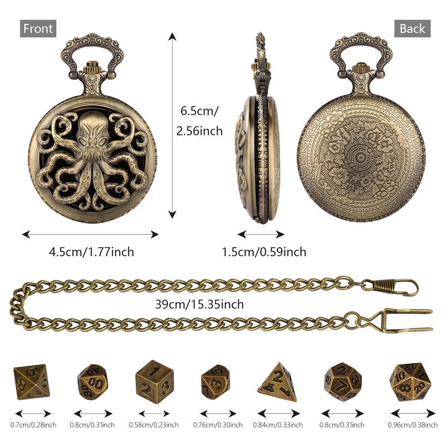 YISUYA Mini DND Würfelset, Oktopus Taschenuhr Shell Case, 7-teiliges Set, Metall, Zubehör - Bild 4