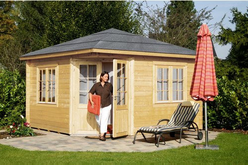 WOLFF FINNHAUS Gartenhaus Maria aus Holz in Beige, B/H/T: 412 x 301 x 360 cm - Bild 1