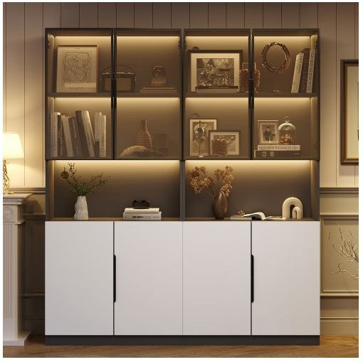 Minimalistische Vitrine MUVOE mit LED-Beleuchtung und Glastüren, B/T/H: 30 x 160 x 200 cm - Bild 1