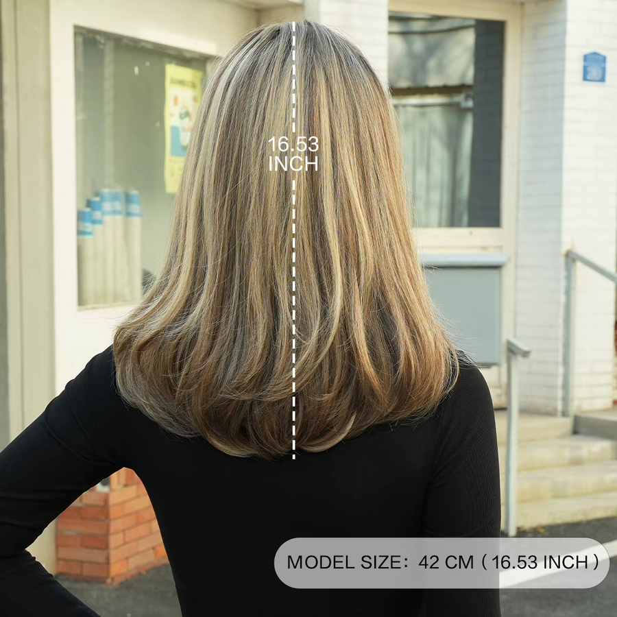 7JHH WIGS Perücke, schulterlang, glatt, aschbraun Ombre, Damen - Bild 3