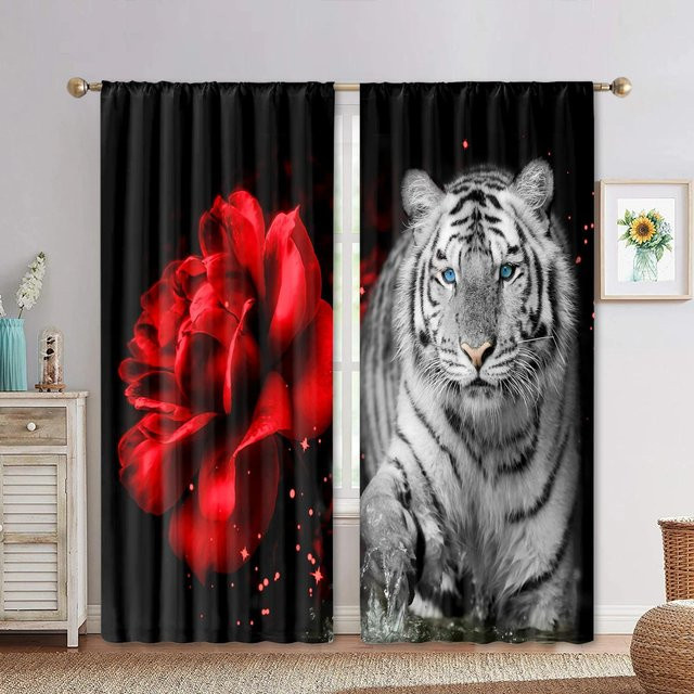 Yiran Furniture Verdunkelungsvorhang mit Leopard und Tiger Muster in Schwarz, 2 Paneele, B: 55 cm, H: 120 cm - Bild 1