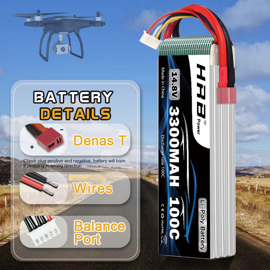 HRB 4S LiPo Akku 14,8 V 3300 mAh 100C mit XT60 Stecker für RC Auto, Lkw, Flugzeug und Drohnen - Bild 4