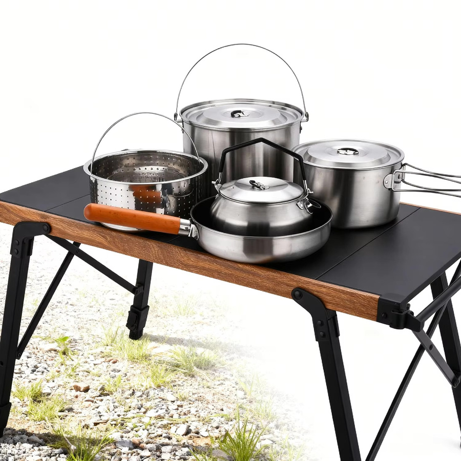 Pandatour Camping-Kochgeschirr-Set aus Edelstahl in Silber mit Topf, Pfanne und Wasserkocher - Bild 4