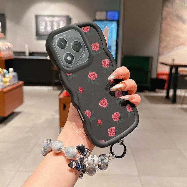 Robuste und flexible Schutzhülle mit Rosen-Design für Honor 400 Lite in Schwarz inklusive Trageschlaufe - Bild 1
