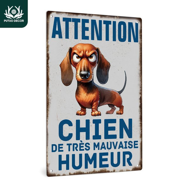 Putuo Decor Vintage Metallblechschild Chien De Très Mauvaise Humeur Mehrfarbig - Bild 1