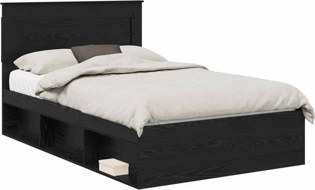 vidaXL Bettrahmen aus massivem Kiefernholz in Schwarz mit Schubladen, B/T/H: 120 x 190 x 200 cm - Bild 1