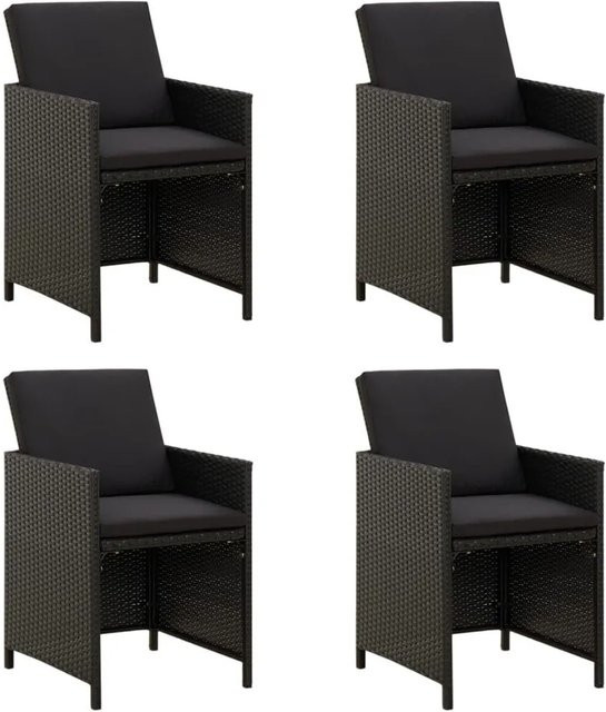 Furnicato Gartenstuhl Set aus 4 Stück in Schwarz aus Poly Rattan mit Kissen, B/T/H: 52 x 56 x 85 cm - Bild 1
