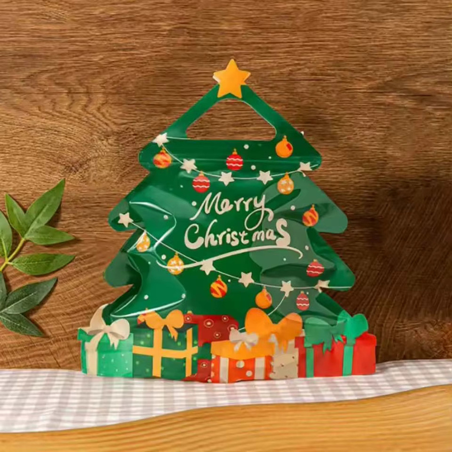 10er Set Weihnachtsgeschenk-Taschen aus Kunststoff für Kekse und Süßigkeiten mit Weihnachtsmotiv - Bild 1