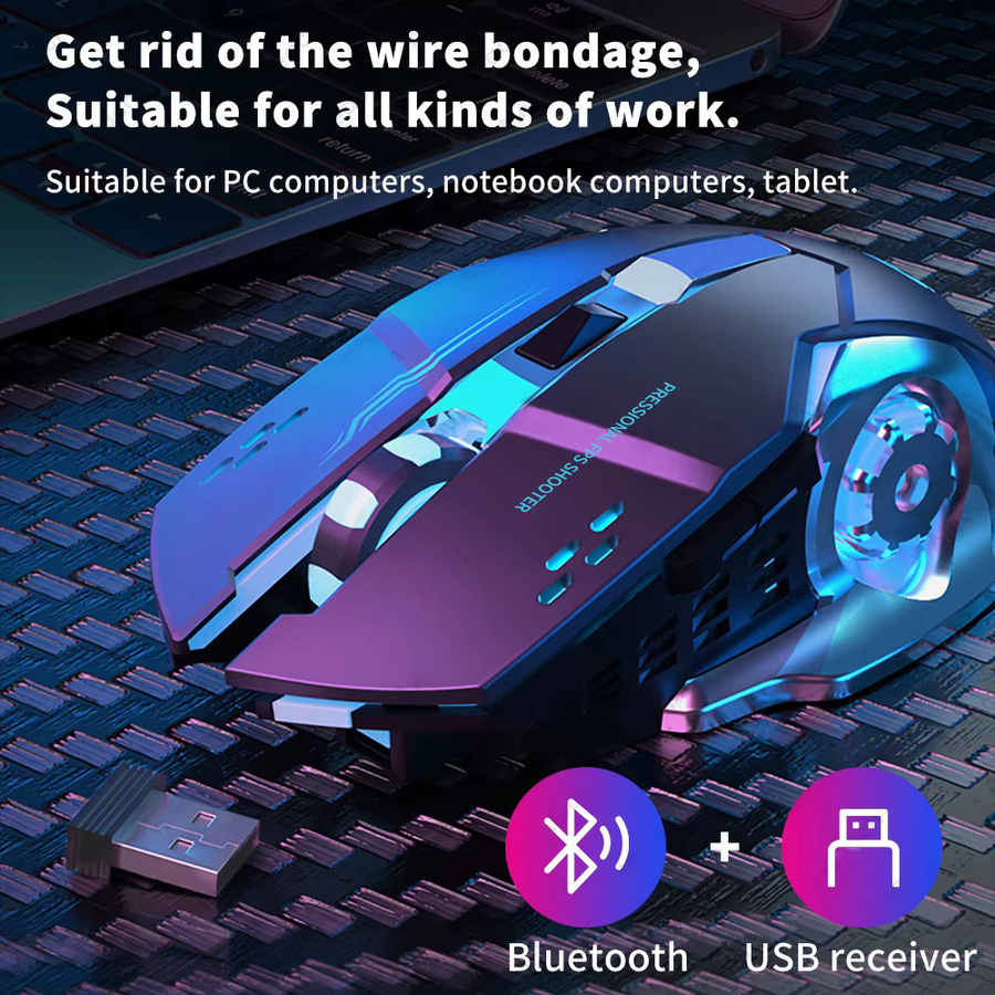 Kebidumei Ergonomische Bluetooth und USB Maus mit Hintergrundbeleuchtung, Wiederaufladbar, Schwarz - Bild 2