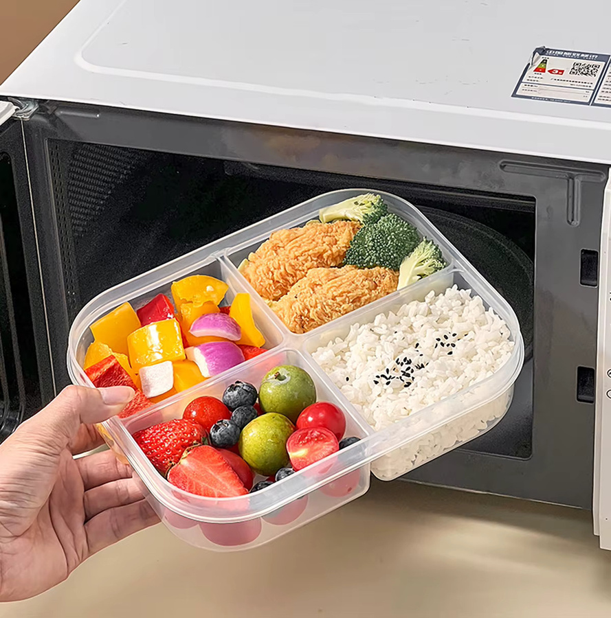 WORTHBUY Bento-Box Lunchbox mit durchsichtigem Kunststofffach in Lila, mikrowellengeeignet und tragbar mit Griff - Bild 3